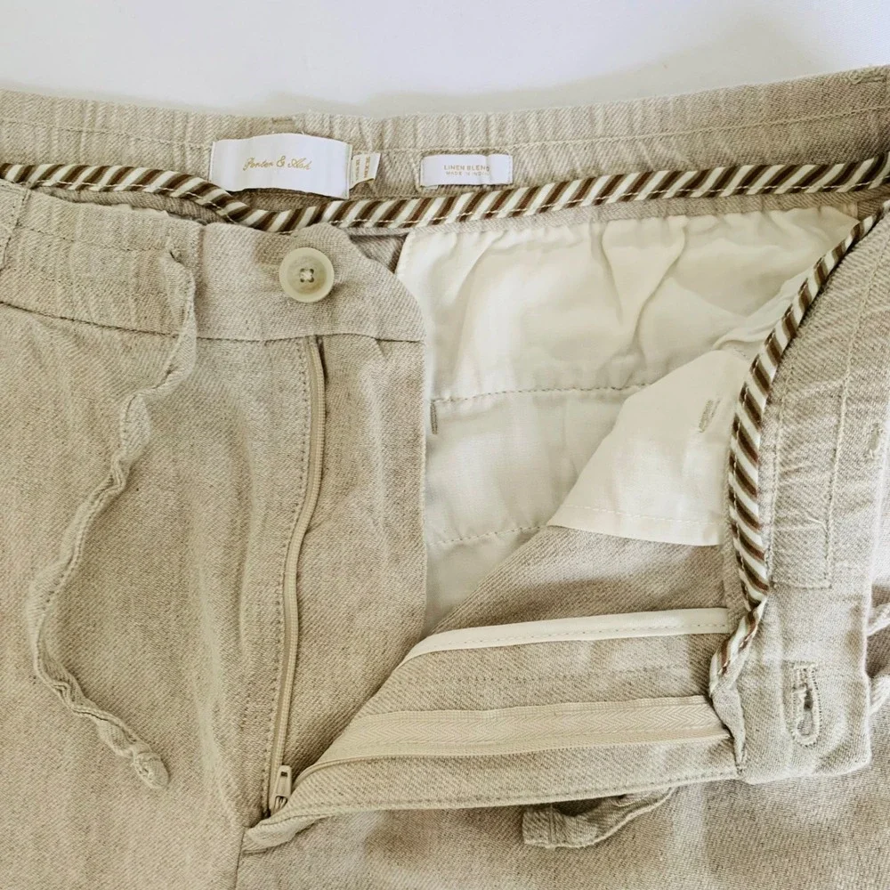 Porter & Ash Linen Blend Pants Men XL Beige Pleated Coastal Resort Quiet Luxury